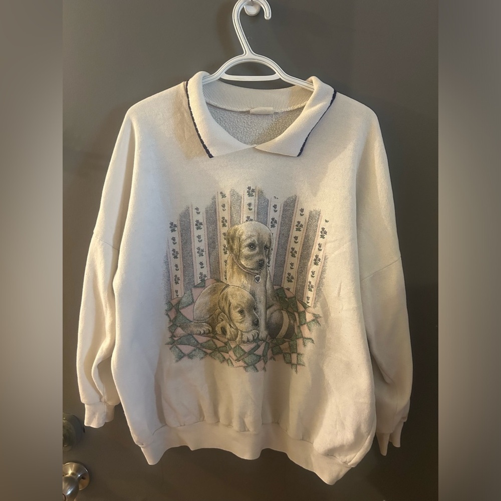 Vintage‎ grandma cottagecore crystal giraffe Sweater with Dog Print with collar